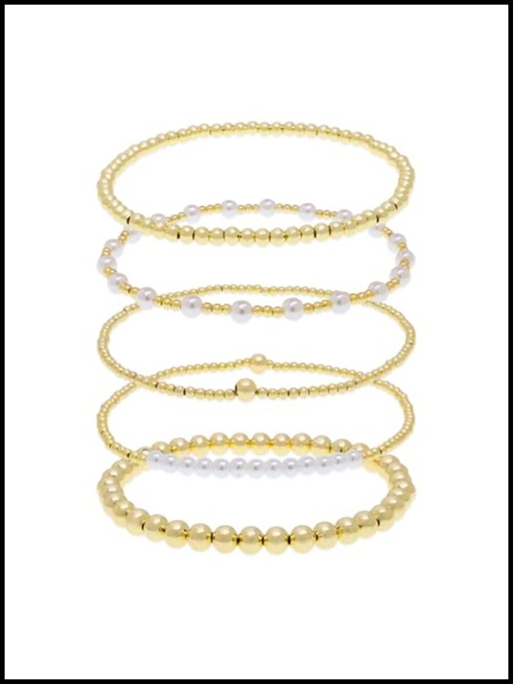 Boho Gold Beaded Stretch Bracelets Set for Women, 4Pcs Handmade Ball Beads,